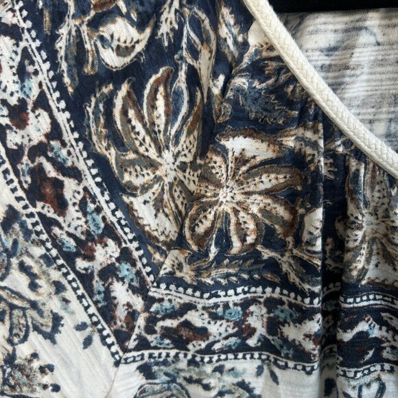 Lucky Brand Blue Tan Batik Boho Hippie Chic Peasant Top Size XSmall - Picture 5 of 9